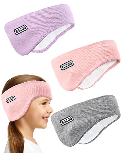 JenPen 3 Pcs Double-layer Ear Warmer for Kids Headband-knit Fuzzy Lined Winter Ear Muffs Cover for Boys Girls Ski Cycling(Light Color 3 Pcs)