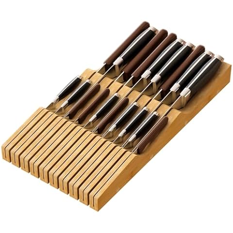 Drawer Knife Block Organizer, Bamboo Wood Drawer Knife Organizer Cover