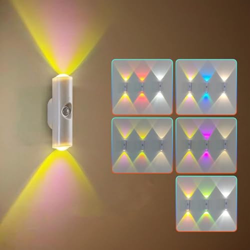 Image of GITGRNTH RGB LED Indoor Wall Light with Motion Sensor & Color Changing (Rechargeable) | Modern Up /Down 2 Way Wall Lamp with Automatic RGB Color Cycling Perfect for Living Room, Wardrobe