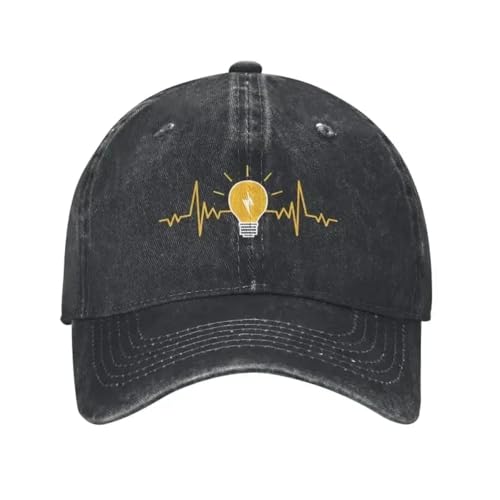 Gorra de béisbol clásica Electricista Personalizado Bombilla Latido del corazón Hip Hop Algodón Snapback Ajustable Ingeniero eléctrico Energía para Acampada Regalos de Senderismo