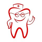 Wandaufkleber Zahn mit Brille Zahnarzt Kinderzahnklinik 34x42.4cm Kunstdekoration Rot