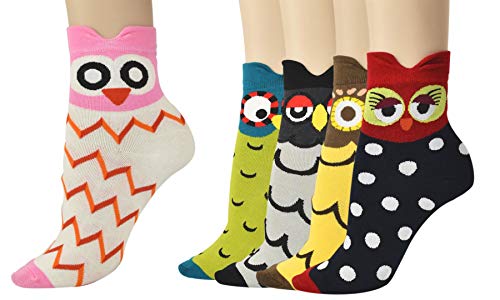 Vinsani 5 Pair Cute Animal Print Cotton Socks Soft & Breathable One-Size
