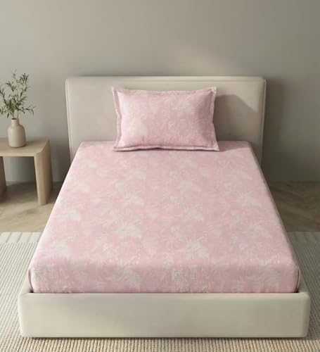 Image of Mafatlal 186 TC Metro Cotton Single Bedsheet | 90 x 60 Inch|Soft, Breathable & Lightweight | with Matching Pillow Cover| Honey Pink