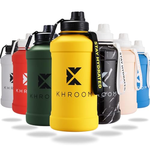 Khroom Botella deportiva de acero inoxidable 1,3L o 2,2L – Para bebidas con gas, irrompible, a prueba de fugas, ideal para deportes, gimnasio, fitness y actividades al aire libre - 2 litros | Amarilla