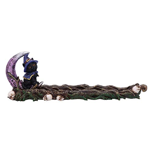 Nemesis Now Grimalkin Witches Familiar-Bruciatore di incenso, Motivo: Gatto Nero e Luna Crescente, 29cm