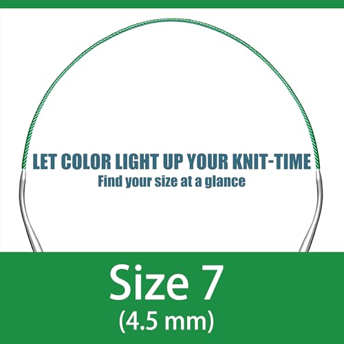 Image of cuteDIY Size 7 Circular Knitting Needles 16 Inch Round Metal (Etched US&mm, Color-Coded Cable, Smooth Join)