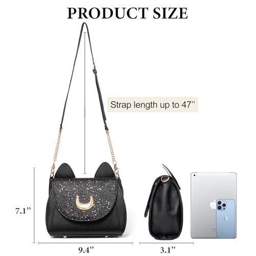 Women Kawaii Handbag Cosplay Gothic Crossbody Cat and Moon Purse Sequin Satchel Shoulder Bag4