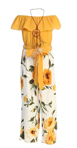 Image of iGirlDress Girls Wide Leg Off Shoulder Elegant High Waist Rompers Palazzo Pants Trousers Jumpsuits USA 4-14