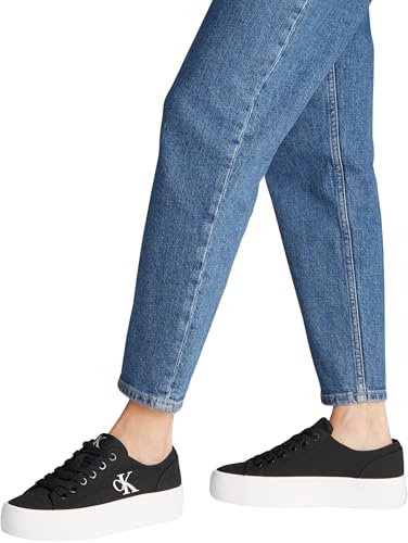 Calvin Klein Baskets Vulcanisées Femme Flatform Basses, Noir (Black/Bright White), 40