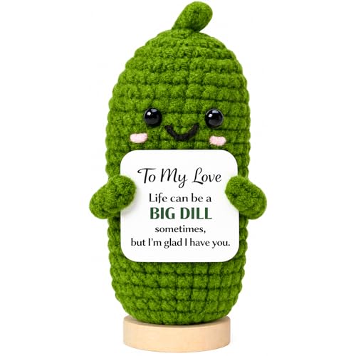 Image of Gifts for Boyfriend Girlfriend, To My Love Pickle Gift for Him Her, Funny Crochet Emotional Support Pickle with Wooden Stand, Romantic Anniversary Birthday Gifts for Husband Wife Partner