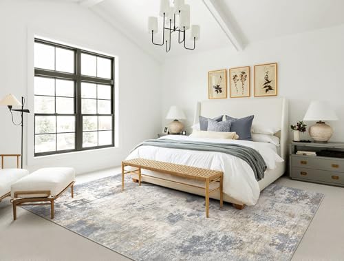 10x14 Area Rug Living Room Rugs - Washable Neutral Modern Abstract Soft Thin Large Rug Indoor Floor No Slip Rug Carpet for Bedroom Under Dining Table Home Office Decor - Blue Grey