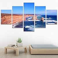 SIGNWIN 5 Panel Canvas Wall Art Modern Art Beach Dramatic Island Landscape Multicolor Photography for Home Decorations Ready to Hang - 60