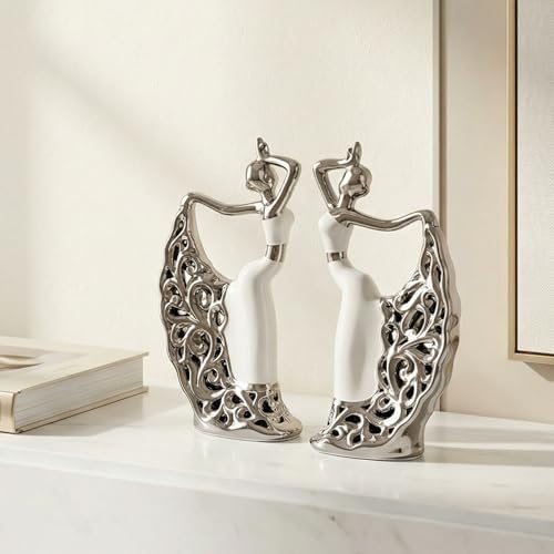 Estatuas de cerámica 2 piezas figura mujer bailarina decorativa miniatura 3
