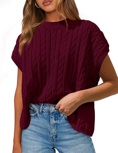 PRETTYGARDEN Women's Sweater Vest 2025 Summer Short Sleeve Tops Casual Crewneck Knit Oversized Pullover Trendy Spring Outfits