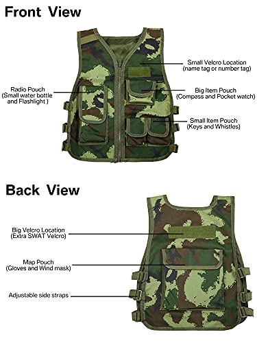 Satinior Kids Army Camouflage Combat Vest Adjustable Kids Tactical Vest With Children Half Finger Fingerless Short Gloves Mitten Breathable Waistcoat Children Camouflage Outdoor Costume, 8-14 Years #TOP3