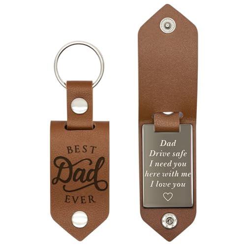 Fanfoobi Personalized Keychains For Dad Engraved Leather Keychain with Heartwarming copy,...