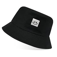 flintronic Fischerhut Bucket Hat, Unisex Baumwolle Smiling Face Hut, Faltbarer Fischerhüte, Outdoor Sommerhut Sonnenhut, Reversibel Freizeithut für Wandern Camping Reisen Angeln (Schwarz)
