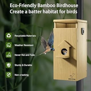 Smart Bird House with Camera Solar Powered, 1080HD Live Video & Night Vision for 24/7 Nesting Recording, Auto Detect & Notify, Waterproof Bamboo, Ideal for Bird Lovers Lonely Elderly & Children Gift