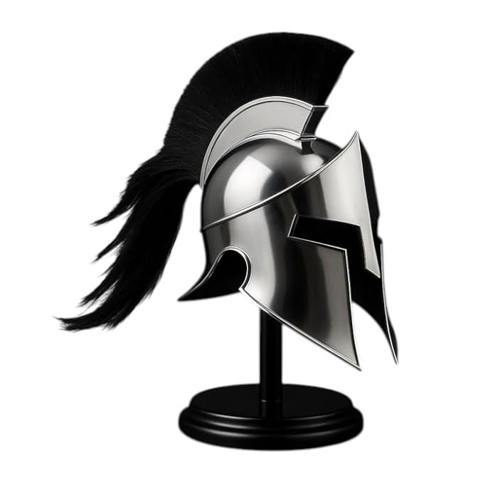 Handcrafted Spartan Helmet Replica Polished Metal Greek Warrior Armor with Black Horsehair Crest | Luxury Medieval Decor & Cosplay Helmet | Collectors Display Gift for Men