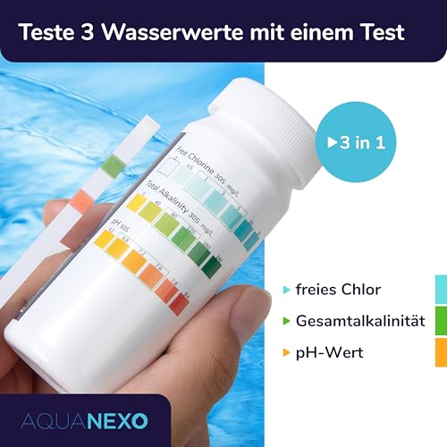  AQUANEXO 100 Pool Teststreifen für pH und Chlor Schwimmbad, Pooltester fürPlanschbecken, Whirlpool
| AQUANEXO 100 Pool 
