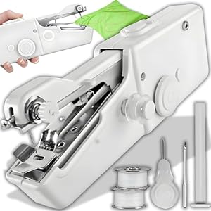Retoo naaimachine elektrische mini met 3 draadspoelen, draagbare handnaaimachine met eenvoudig te bedienen, mini-naaimachine, handheld naaiset, reisnaaiset, thuis naaiset, handnaaimachine, wit