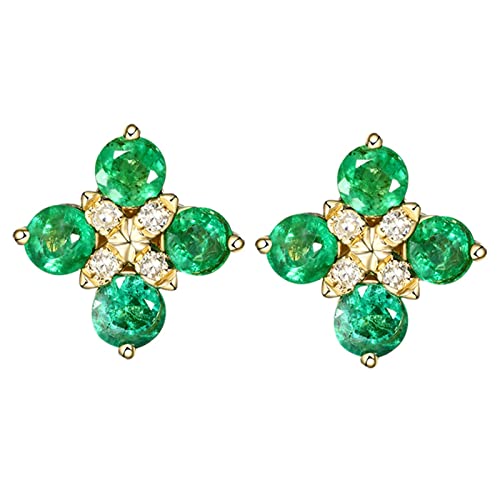 Boucles d'oreilles en Or Jaune 18CT avec émeraude et diamants de luxe