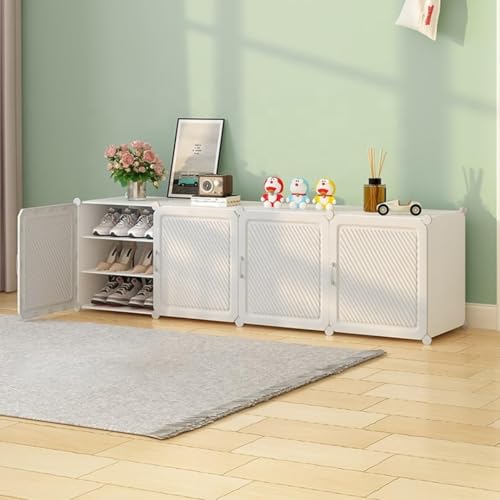 Image of Mevigo Plastic Shoe Rack for Home with Door | 12-Tier Stackable Shoe Organizer | Holds 24 Pairs | Waterproof & Dustproof | DIY Modular Shoe Cabinet | Chappal Slipper Stand for Bedroom, Entryway