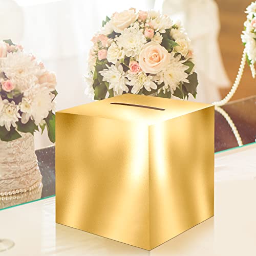 Image of JC HUMMINGBIRD Gold Card Box - 10 inchx10 inch Foldable Gift Box with Slit for Weddings, Birthdays, Graduations, Donations, Envelopes, Cards