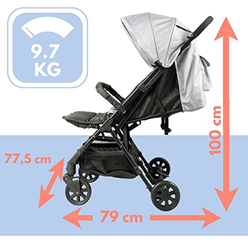 BAMBISOL Zwillings-Kinderwagen mit Rippenstritt | für Zwillinge ab der Geburt geeignet | ultrakompakt | Schwarz/Grau