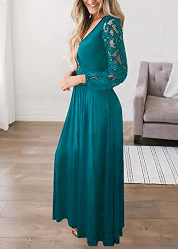Image of Kranda Womens Vintage Floral Lace Long Sleeve Faux Wrap V Neck Party Long Maxi Dress