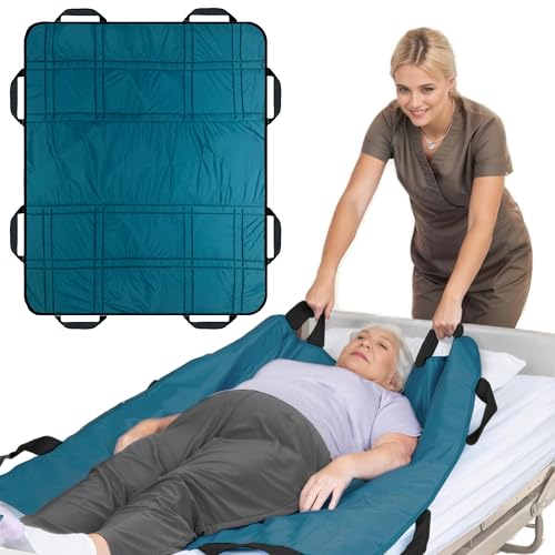 NurtureCare 3-Layer Extra Comfort Positioning Bed Pad, 48” x 40”, with Reinforced Handles – Washable Waterproof Transfer Sheet for Turning, Repositioning, Incontinence & Elderly Care (Lake Blue)