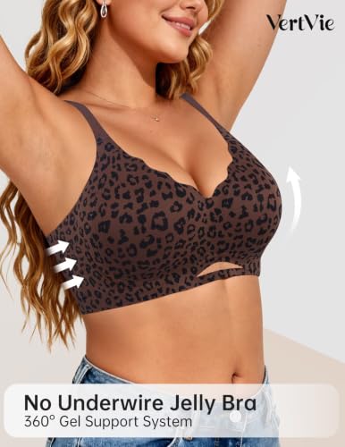Image of Vertvie Jelly Bras for Women No Underwire Supportive | Seamless Wireless Bralette, Cool Breathable Mesh, Push Up Scalloped V-Neck, Full Coverage Tshirt Bra, Soft Comfortable