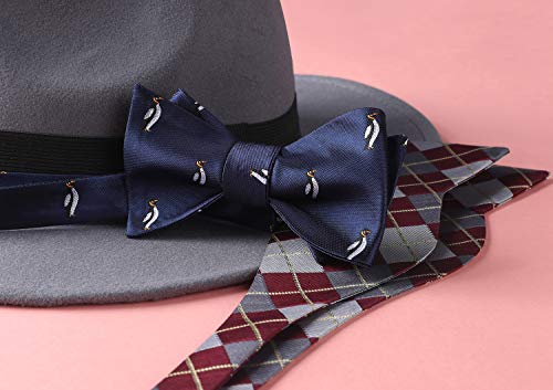 Image of HISDERN Bow Ties for Men Self Tie Animal Bowties Pocket Square Woven Silk Fun Bowtie Handkerchief Set for Wedding Party