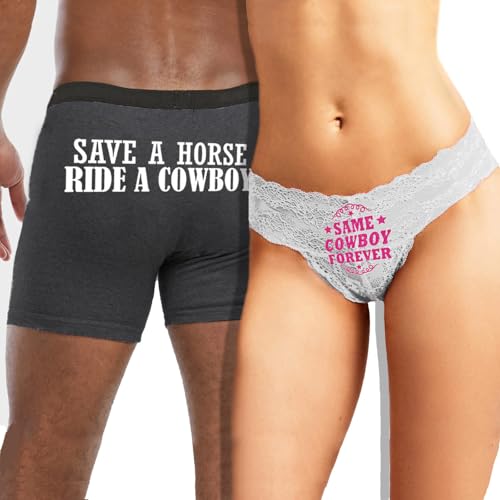 RhinestoneSash Funny Couples Underwear - Western Wedding Night Lingerie - Bride and Groom Panties and Boxers Gift Set