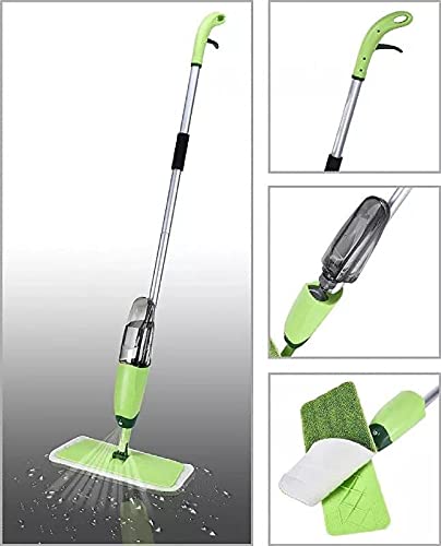 Flat Spray Mop, 2 in 1, Liquid Dispenser and Movable Handle, High Absorbent Microfiber, for Wet and Dry Surface, Marble Flooring, Tiles Cleaning (Green)