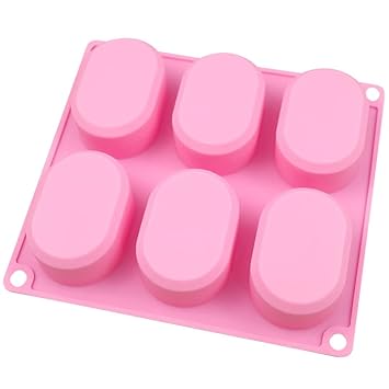 6 Cavity Small Ovel Shape Silicone Soap Mold, Silicone Cake Mold | Multipurpose Rectangle Silicone Molds for Homemade Craft Soap Mold, Cake Mold, Chocolate Mold ? Ice Cube Tray (60-70gm per Cavity)(Multicolor)