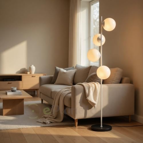 TOT ELECTRIC Lampada da Terra con 4 Sfere Bianco sfera in vetro bianco Piantana Design Moderno per Salotto Camera Ufficio
