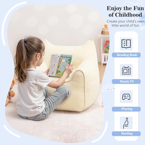 HOMMPA Kids Bean Bag Chair Toddler Boy and Girl Seat Memory Foam Sofa Corduroy Fabric Bean Bag Chairs for Playroom, Living Room, Bedroom,Beige - image 3