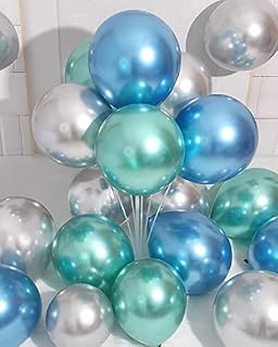 Unisun Metallic Balloons, 50 PCs 12 Inch Shiny Blue Green Silver Chrome Metallic Balloons, Thicken Latex Balloons for Engagement Celebrations Baby Shower Birthday Party Decorations