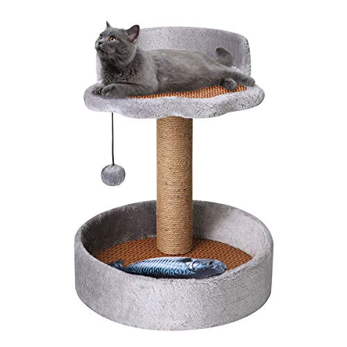 ITODA Cat Tree Sisal Scratching Post Cat Kitty Climbing Activity Center Cat Shelf Grinding Claw Toy Stable Sturdy Climbing Tree Play Tower with Hanging Ball Toys