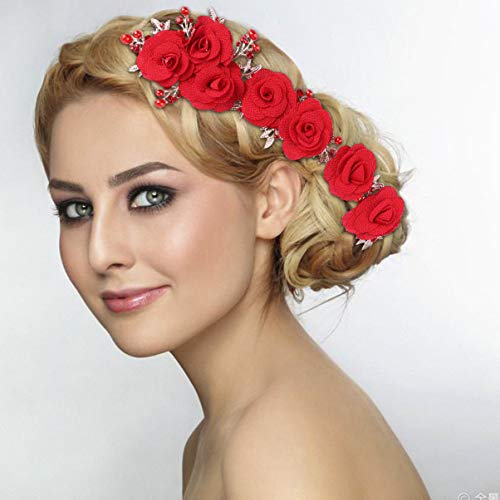 KESYOO Cabelo de Casamento Floral Usar AcessÃ³rios de CabeÃ§a de Casamento Vermelhos Fitas de Cabelo