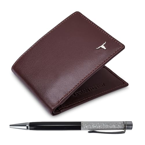 Image of URBAN FOREST Griffin Aniline Brown Leather Wallet & Diamond Pen Combo Gift Set for Men