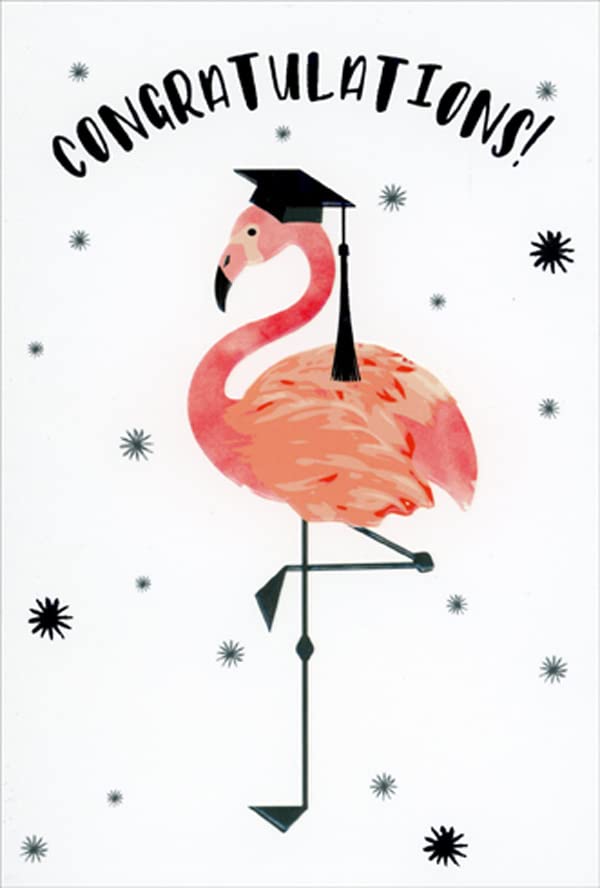 Pictura Pink Flamingo Wearing Black Grad Cap Humorous / Funny Graduation Congratulations Card