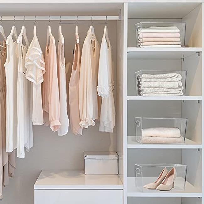 4 Pack Kitchen Organizers - Clear Plastic Storage Bins for Fridge, Pantry, Cabinet, Countertops and Bathroom