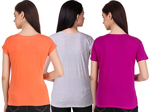 Image of MODISH women's round neck cap sleeve printed cotton t-shirts combo of 3 t-shirts