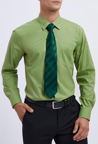 Image of HISDERN Mens Dress Shirt with Tie Pocket Square Set Classic Button Down Shirt Matching Tie Long Sleeve Shirts