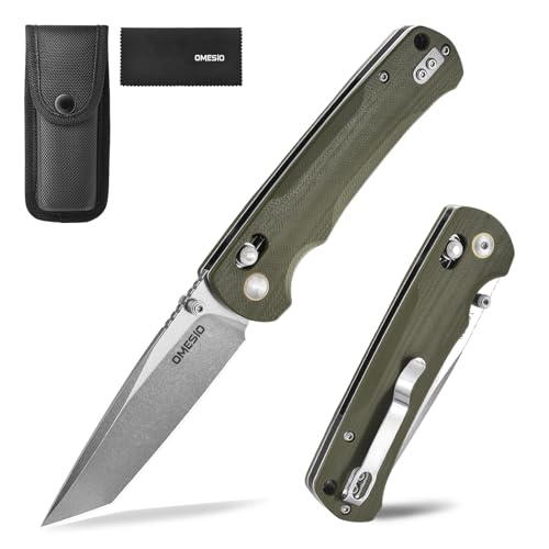 Omesio M-LB21 Tanto Klappmesser 14C28N Stahl 8,4 cm Klinge G10 Griff, Einhandmesser Leichtes EDC Messer mit Nylon-Scheide, Klappmesser Outdoor für Camping, Wandern, BBQ, Geschenk für Männer und Frauen
