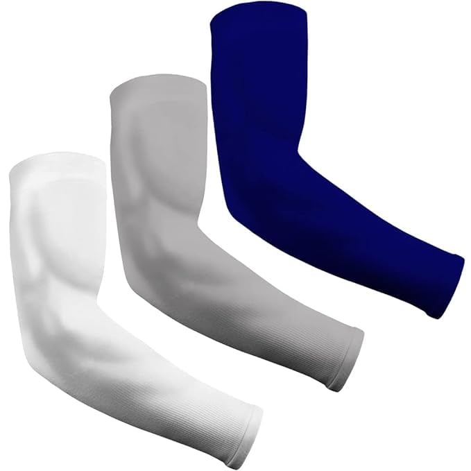 Image of INNERSTYLE Cotton Full Arm Sleeves Men Women for Summer UV Tan Protection Hand Shocks for Boys Hand Cover Arm Sleeve for Bike Riding Cycling, White Grey Blue, Pair of 3