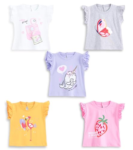 Image of YUV 100% Cotton Infant Baby Girls Printed Tshirts, Pack of 5