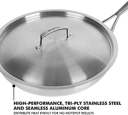 Babish 12-Inch Tri-Ply Stainless Steel Frying Pan with Lid – Professional Grade Skillet for Searing, Sautéing & Even Heat Cooking - Thumbnail 3